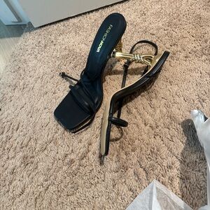Fashion Nova Black and Gold Heels